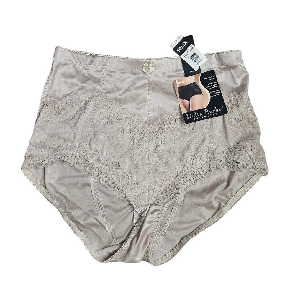 Deadstock Vintage 90s Delta Burke Nude Beige High Waist 3X Panty Lace Coverage
